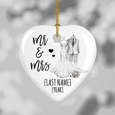 Alternative view of Personalized Our First Christmas As Mr and Mrs 2020 Wedding Christmas Married Circle Ornament Keepsake