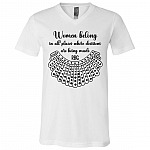 Women Belong In All Places Dissent Collar RBG Ruth Bader Ginsburg T-Shirt - V-Neck Tee, White, V-Neck T-Shirt