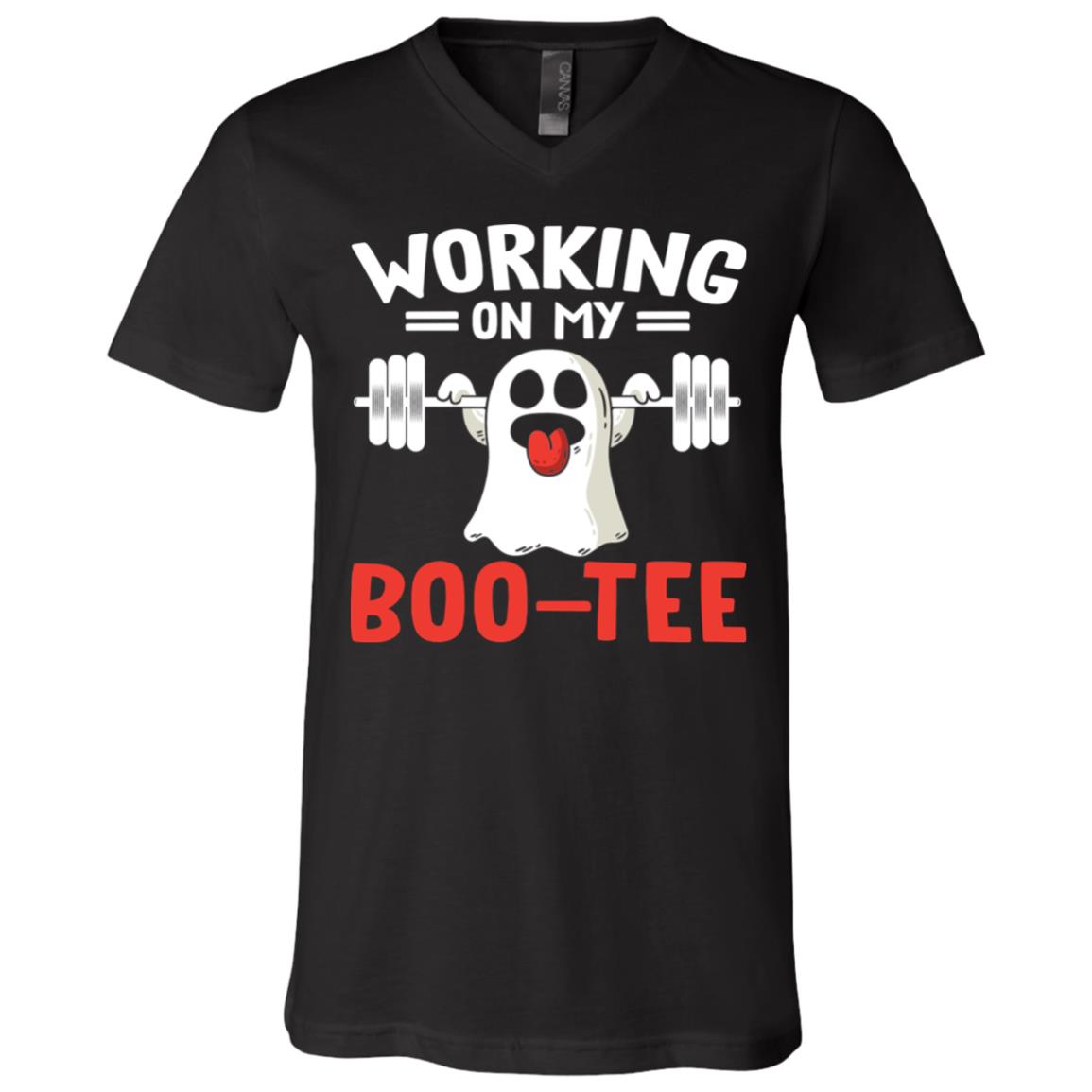 Halloween Working On My Boo-Tee T-Shirt - V-Neck Tee, Black, V-Neck T-Shirt