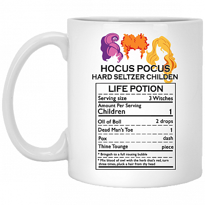 Three Witches Hocus Hard Seltzer Children Life Potion Halloween Ceramic Coffee Mug - Beer Stein - Water Bottle, White, 11 oz. White Mug