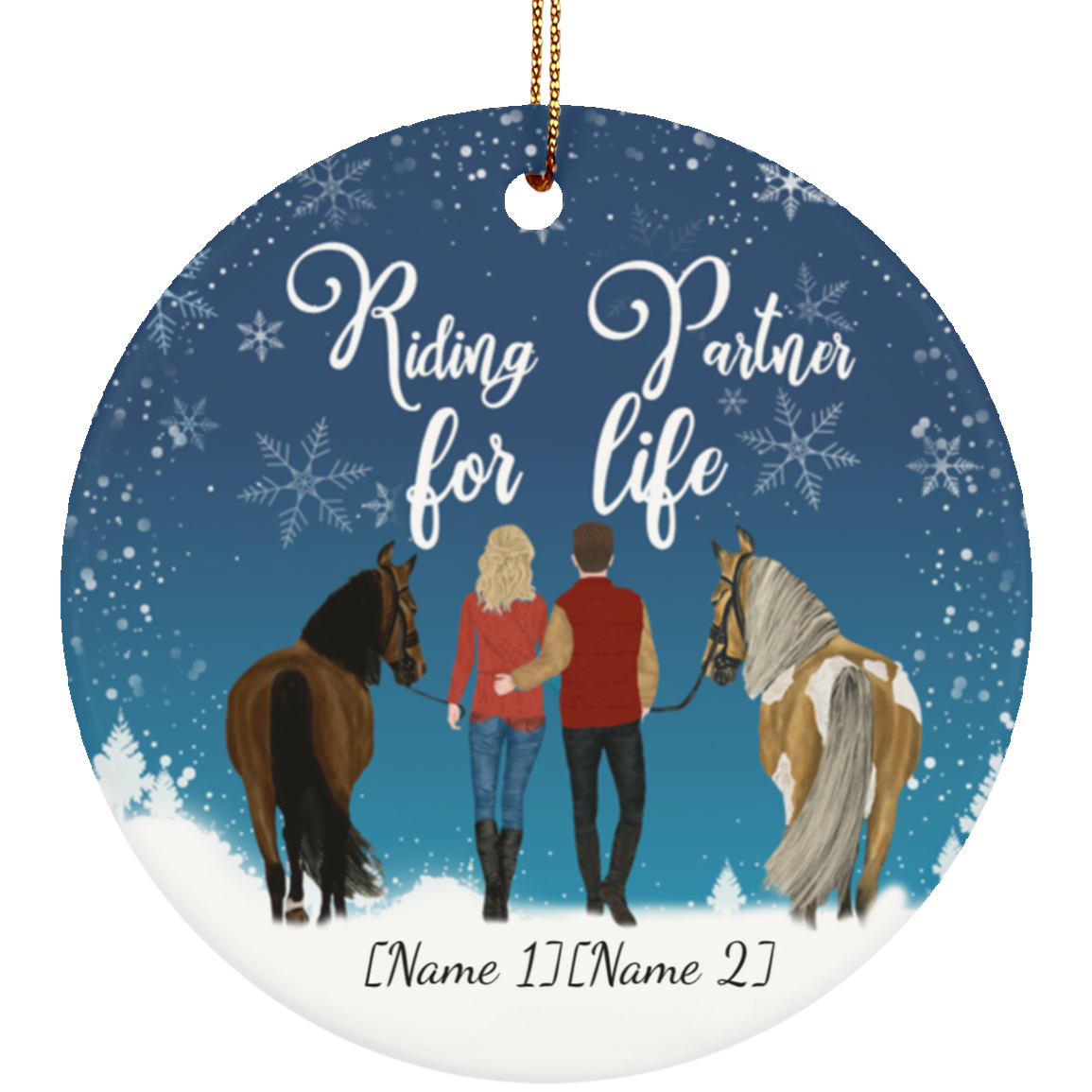 Personalized Riding Partners for Life Husband and Wife Christmas Ornament Keepsake – Circle Ornament, White, Circle Ornament