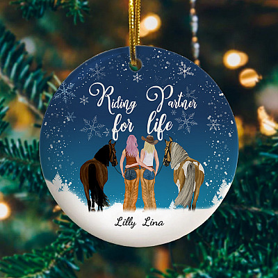 Alternative view of Personalized Riding Partners for Life Best Friend Christmas Ornament Keepsake - Circle Ornament