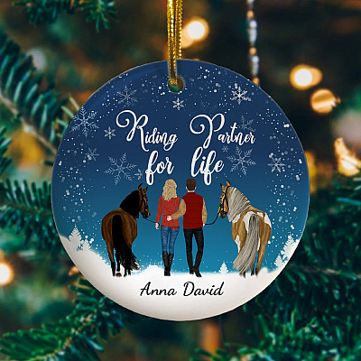 Alternative view of Personalized Riding Partners for Life Husband and Wife Christmas Ornament Keepsake - Circle Ornament