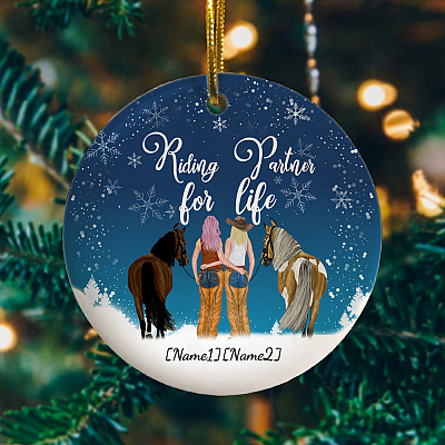 Personalized Riding Partners for Life Best Friend Christmas Ornament Keepsake - Circle Ornament
