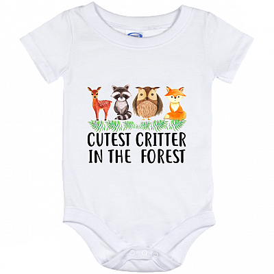 Cutest Critter in the Forest Baby Onesie - Woodland Animals Toddler Infant Bodysuit - Newborn Unisex Babysuit, White, Baby Onesie - 12 Month