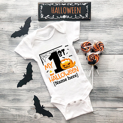 Alternative view of Personalized My 1st Halloween Baby Onesie First Halloween Pumpkin Toddler Baby Infant Bodysuit Newborn Shirt