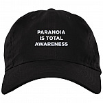 Paranoia Is Total Awareness Twill Cap - High-Profile Snapback Hat - Trucker Hat, Black, Brushed Twill Dad Cap