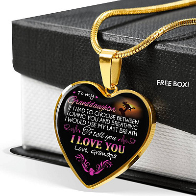 Grandpa To My Granddaughter if I Had to Choose Between Loving You And Breathing Heart Pendant Necklace - Heart Luxury Necklace (Gold Plated)