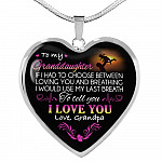 Grandpa To My Granddaughter if I Had to Choose Between Loving You And Breathing Heart Pendant Necklace - Heart Luxury Necklace (Silver)