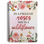 In a Field of Roses She Is a Wildflowers Floral Girl Rooms Decor Framed Canvas Prints - Unframed Poster, White, 0.75'' Framed Canvas