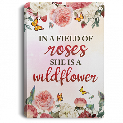 In a Field of Roses She Is a Wildflowers Floral Girl Rooms Decor Framed Canvas Prints - Unframed Poster, White, 0.75'' Framed Canvas
