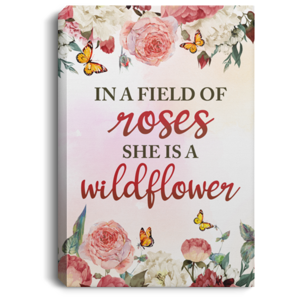 In a Field of Roses She Is a Wildflowers Floral Girl Rooms Decor Framed Canvas Prints - Unframed Poster, White, 0.75'' Framed Canvas