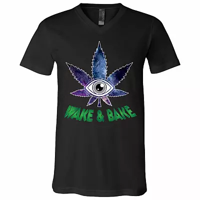Wake And Bake Coffee T-Shirt - V-Neck Tee, Black, V-Neck T-Shirt