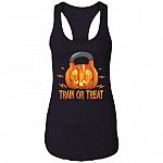 Pumpkin Kettlebell Train Or Treat Tank Top Tee - Racerback Tank, Black, Ladies Racerback Tank