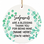 Personalised Godparents Thank You Decorative Christmas Ornament Keepsake - Holiday Flat Circle Porcelain Ornament, White, Circle Ornament