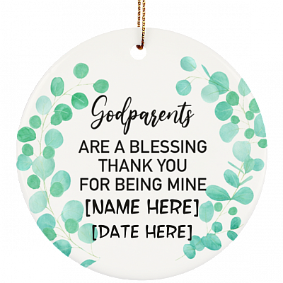 Personalised Godparents Thank You Decorative Christmas Ornament Keepsake - Holiday Flat Circle Porcelain Ornament, White, Circle Ornament