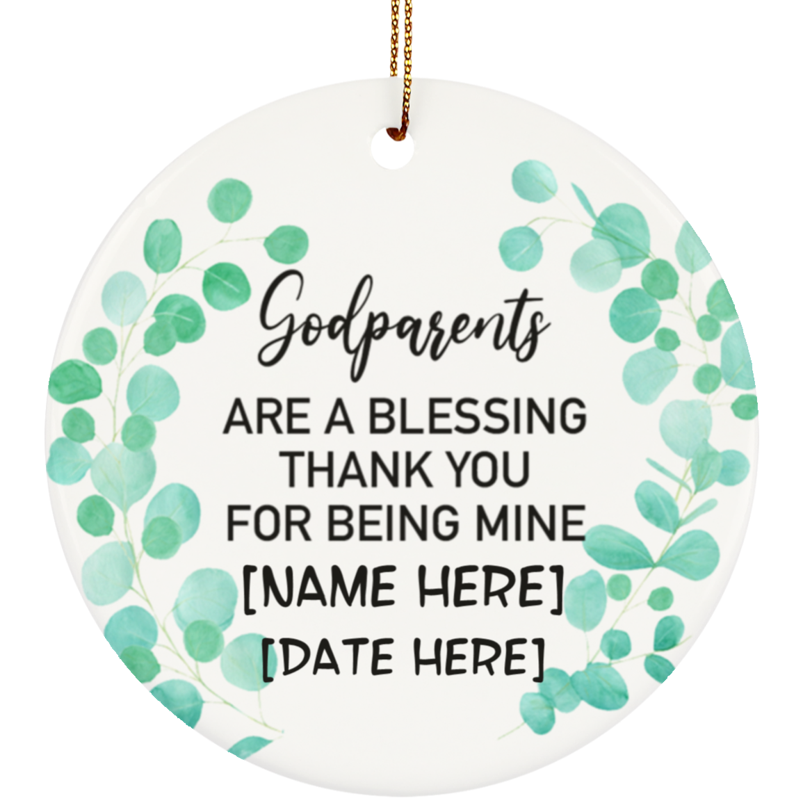 Personalised Godparents Thank You Decorative Christmas Ornament Keepsake - Holiday Flat Circle Porcelain Ornament, White, Circle Ornament
