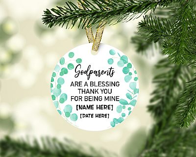 Alternative view of Personalised Godparents Thank You Decorative Christmas Ornament Keepsake - Holiday Circle Porcelain Ornament