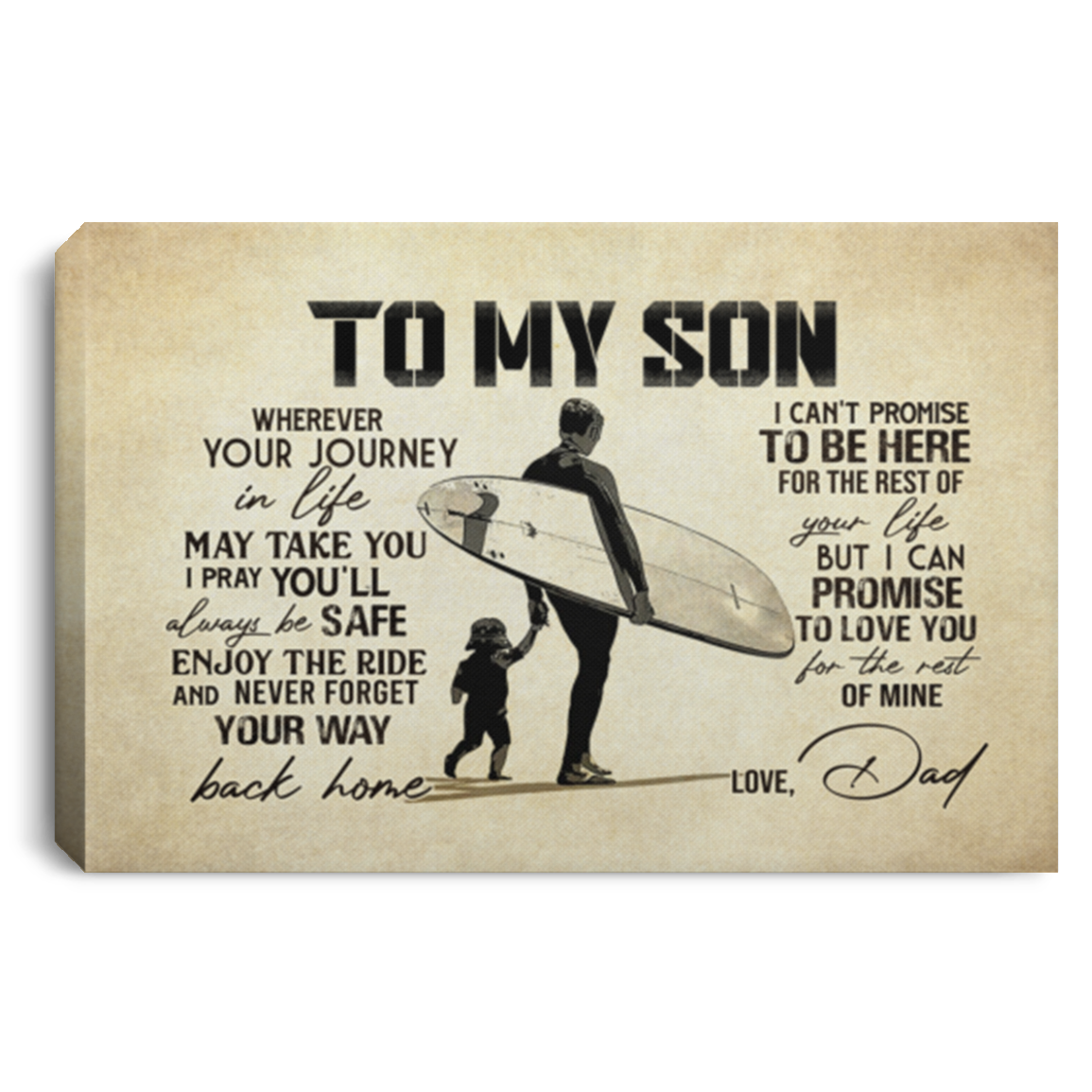 Surfing To My Son Wherever Your Journey In Life May Take You Wrapped Framed Canvas Prints - Unframed Poster, White, 0.75'' Framed Canvas