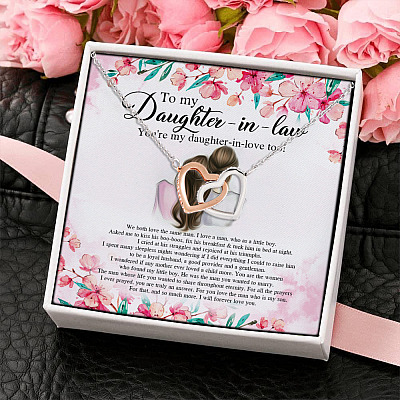 To My Daughter In Law You're My Daughter In Love Too Heartfelt Card and Jewelry Joined Pendant Necklace