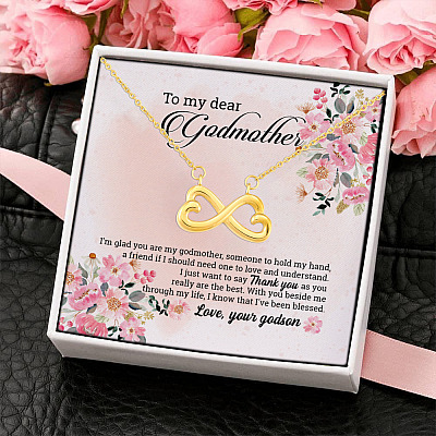 Godson To My Dear Godmother I'm Glad You Are My Godmother Heartfelt Card Jewelry Infinity Heart Pendant Necklace