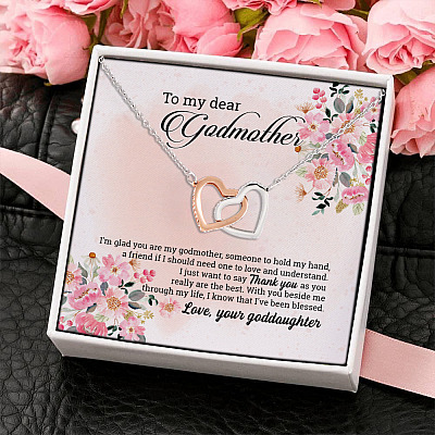 Goddaughter To My Dear Godmother I'm Glad You Are My Godmother Heartfelt Card Interlocking Hearts Pendant Necklace