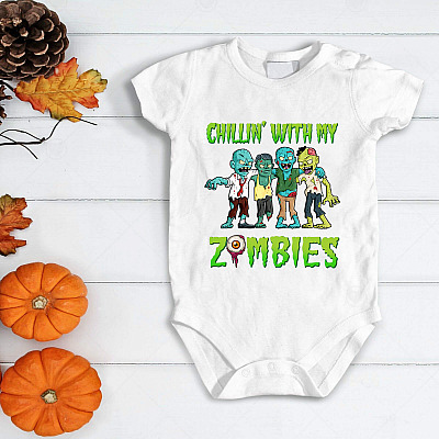 Alternative view of Chillin With My Zombies Baby Onesie - Funny Halloween Toddler Baby Infant Bodysuit Newborn Clothing