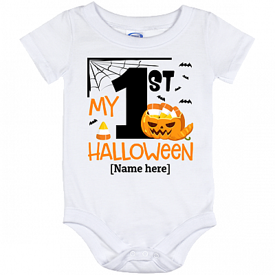 Personalized My 1st Halloween Baby Onesie First Halloween Pumpkin Toddler Baby Infant Bodysuit Newborn Shirt, White, Baby Onesie - 12 Month