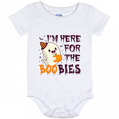 I'm Here For The Boobies Halloween Baby Onesie - Toddler Baby Infant Bodysuit 1st Halloween Newborn Clothing, White, Baby Onesie - 12 Month