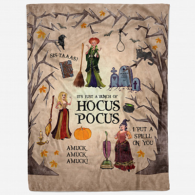 Alternative view of It's Just A Bunch Of Ho-Cus Pocus Fleece Blanket - Sherpa Blanket - Woven Blanket - Sanderson Sisters Blanket
