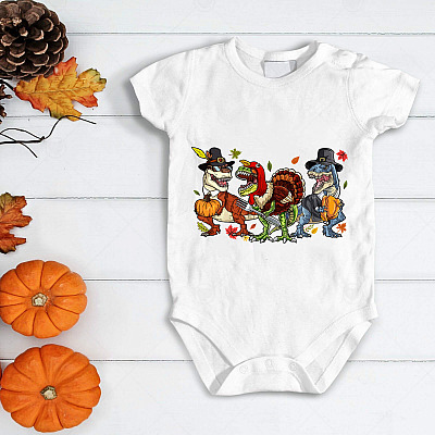 Alternative view of Dinosaurs Halloween Thanksgiving Baby Onesie - Turkey T Rex Toddler Baby Infant Bodysuit Newborn Clothing