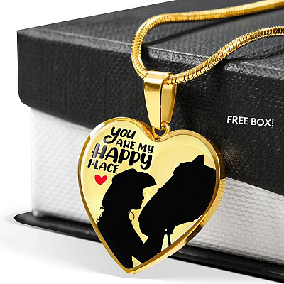 You Are My Happy Place Cowgirl Luxury Heart Pendant Necklace - Horse Lover Gifts - Heart Luxury Necklace (Gold Plated)