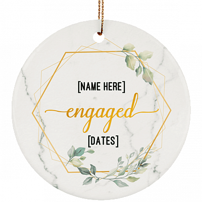 Personalized Couple Engaged Christmas Ornament Keepsake - Circle Porcelain Ceramic Ornament, White, Ceramic Circle Ornament