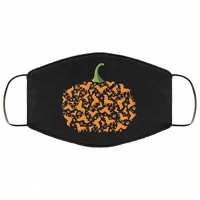 Halloween Pumpkin Dachshund Paws Washable Reusable Custom - Printed Cloth Face Mask Cover, White, Cloth Face Cover – Medium/Large