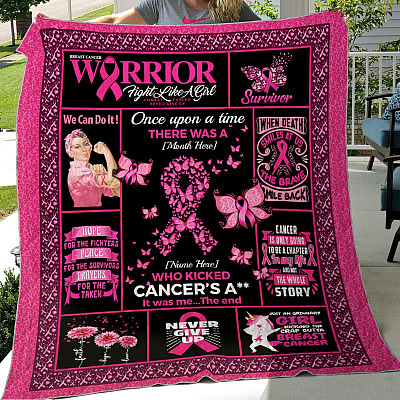 Alternative view of Personalized Breast Cancer Awareness a Girl Who Kicked Cancer Fleece - Mink Sherpa - Woven Blanket