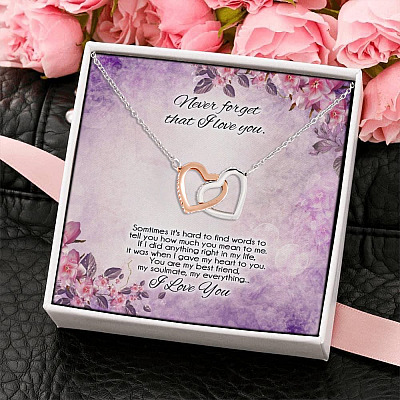 Never Forget I Love You Sometimes It's Hard To Find Words Interlocking Hearts Pendant Necklace Gifts For Wife