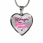 Stronger Than Cancer Heart Pendant Necklace - Necklace For Breast Cancer Awareness - Heart Luxury Necklace (Silver)