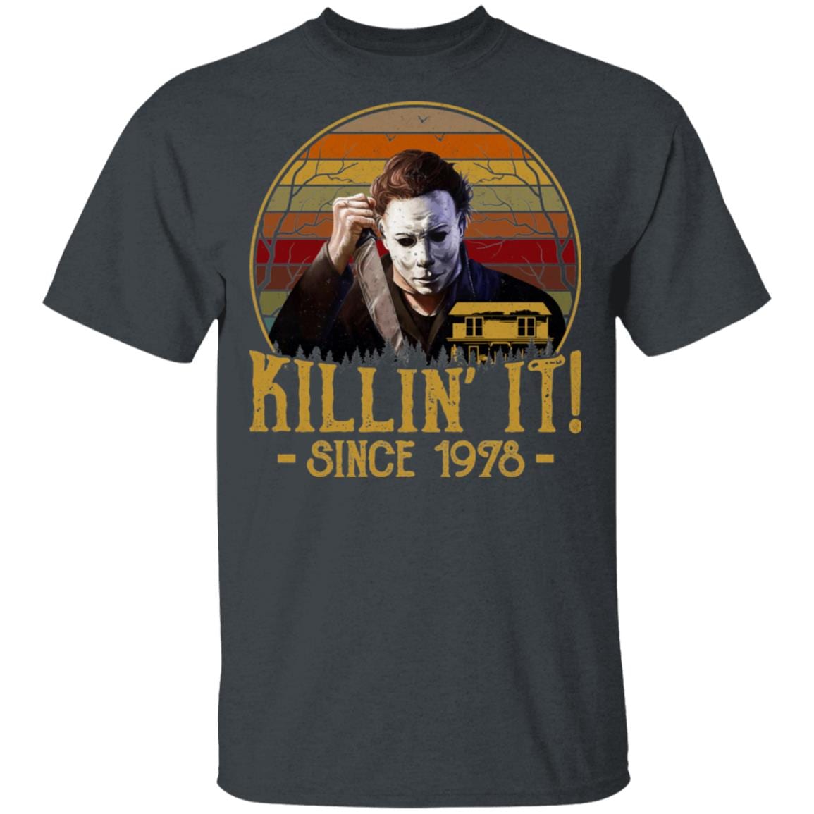 Killin' It Since 1978 Shirt - Vintage Halloween Michael Myers Shirt - Bloody Knife Shirt - Scary Shirt, Dark Heather, Unisex T-Shirt