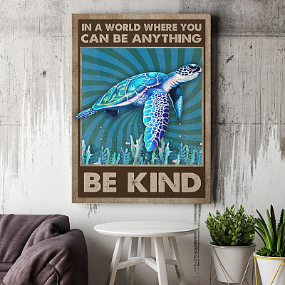 Alternative view of Turtle In A World Where You Can Be Anything Be Kind Gallery Wrapped Framed Canvas Prints - Unframed Poster