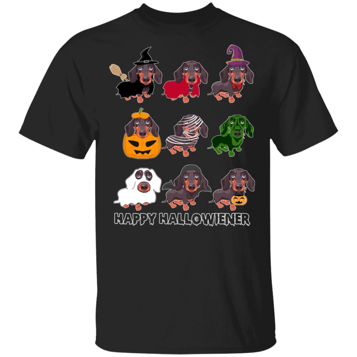 Happy Hallowiener Shirt - Funny Dachshund Halloween T-shirt - Youth Tee, Black, Unisex T-Shirt