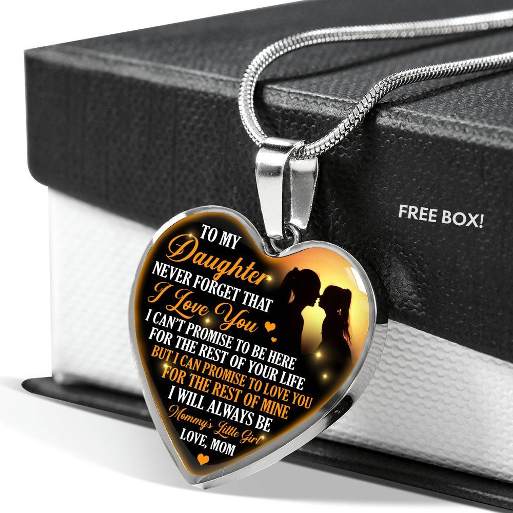 Necklace to My Daughter Never Forget That I Love You I Promise From Mom Heart Pendant Necklace - Heart Luxury Necklace (Silver)