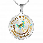 My Mind Still Talks To You But My Soul Knows You Are At Peace Butterfly Circle Pendant Necklace - Circle Luxury Necklace (Silver)