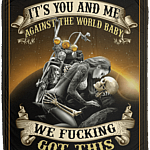 It's You And Me Against The World Baby Skull Biker Rider Fleece Blanket - Couple Biker Premium Sherpa Blanket, White, Cozy Plush Fleece Blanket - 50x60