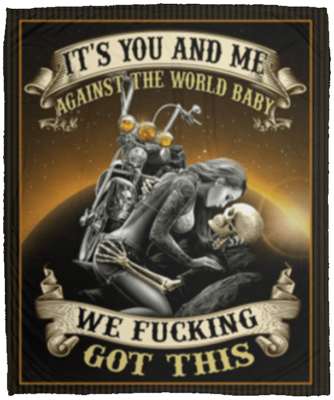 It's You And Me Against The World Baby Skull Biker Rider Fleece Blanket - Couple Biker Premium Sherpa Blanket, White, Cozy Plush Fleece Blanket - 50x60