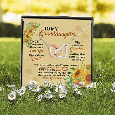 Alternative view of Once Upon A Time There Was A Little Girl She Called Me Grandma Interlocking Hearts Necklace