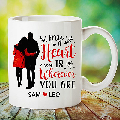 Alternative view of Personalized Couple Gifts My Heart Is Wherever You Are Coffee Mug - Water Bottle - Color Changing Mug