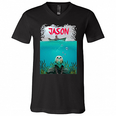 Jason Under the Lake Crystal Lake Horror Movie T-Shirt - V Neck, Black, V-Neck T-Shirt