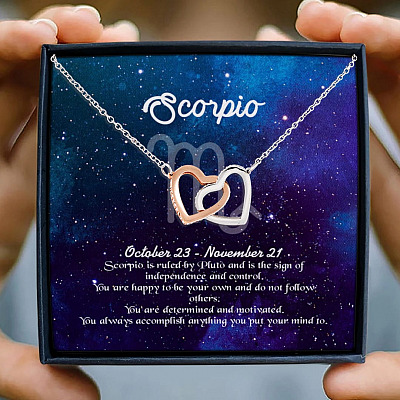 Scorpio Sign Constellation Horoscope Zodiac Birthday Astrology Joined Interlocking Hearts Pendant Necklace