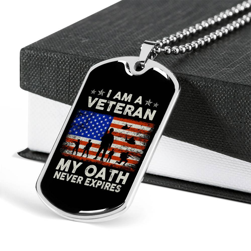 I Am A Veteran My Oath Never Expires Dog Tag Pendant Necklace - Dog Tag (Silver)