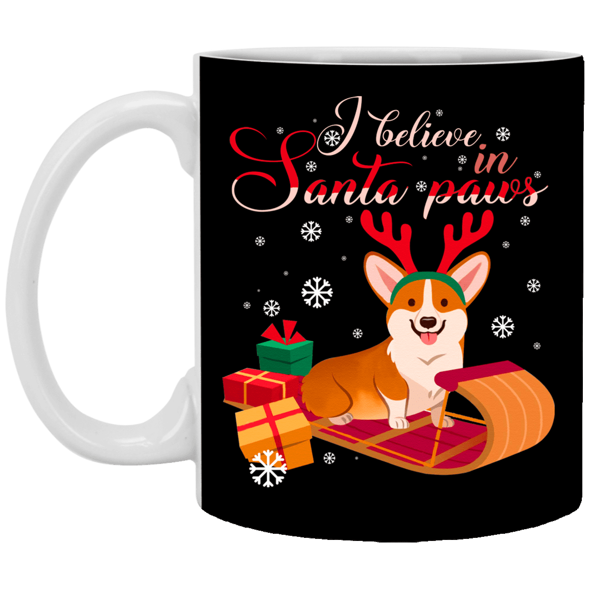 I Believe in Santa Corgi Paws Ceramic Coffee Mug - Beer Stein - Water Bottle - Color Changing Mug, Black, 11 oz. White Mug I Believe in Santa Corgi Paws Ceramic Coffee Mug - Beer Stein - Water Bottle - Color Changing Mug, Black, 11 oz. White Mug